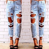 Boyfriend hole ripped jeans women pants Cool denim vintage - Sabuycar