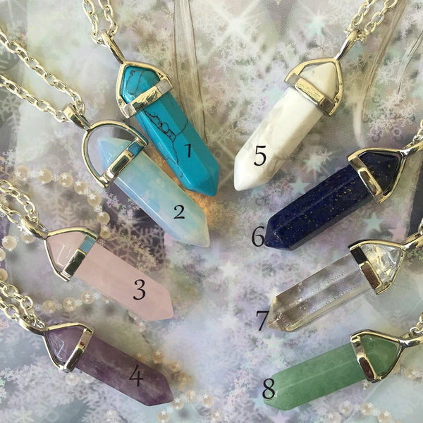 Crystal Pendant Necklaces Opalite White Howlite Lapis Clear Quartz - Sabuycar