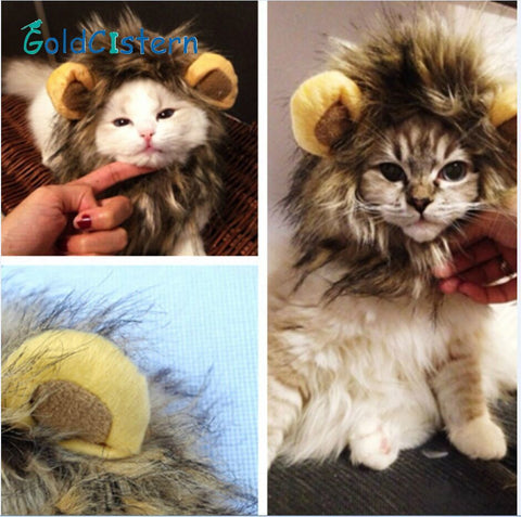 Funny Cute Pet Costume Cosplay Lion Mane Wig Cap Hat for Cat - Sabuycar