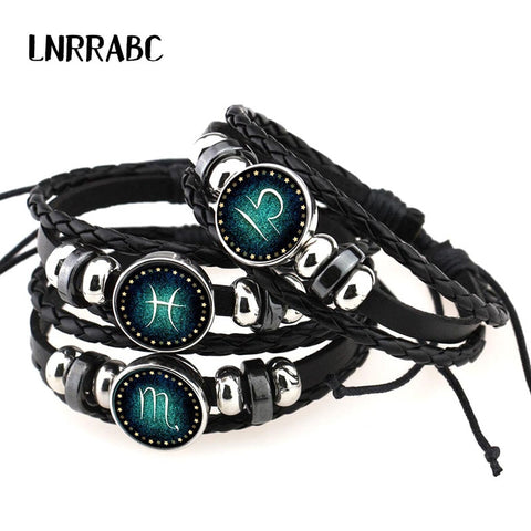 12 Constellations Leather Zodiac Sign with beads Bangle Bracelets - Sabuycar