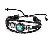 12 Constellations Leather Zodiac Sign with beads Bangle Bracelets - Sabuycar