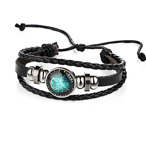 12 Constellations Leather Zodiac Sign with beads Bangle Bracelets - Sabuycar