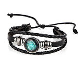 12 Constellations Leather Zodiac Sign with beads Bangle Bracelets - Sabuycar