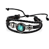 12 Constellations Leather Zodiac Sign with beads Bangle Bracelets - Sabuycar