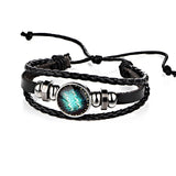 12 Constellations Leather Zodiac Sign with beads Bangle Bracelets - Sabuycar