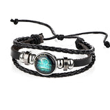 12 Constellations Leather Zodiac Sign with beads Bangle Bracelets - Sabuycar