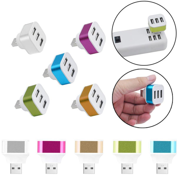 Mobile Phone Charger 3 Ports USB 2.0 Rotate HUB Splitter - Sabuycar