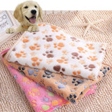 Cute Dog Bed Mats Soft Flannel Fleece Paw Foot Print Warm Pet Blanket Sleeping - Sabuycar