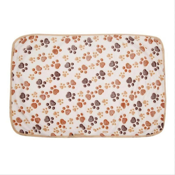 Cute Dog Bed Mats Soft Flannel Fleece Paw Foot Print Warm Pet Blanket Sleeping - Sabuycar