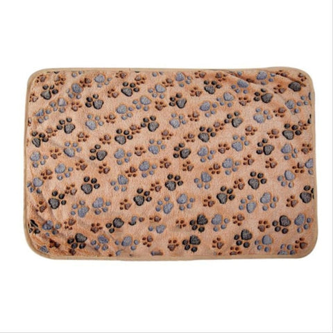 Cute Dog Bed Mats Soft Flannel Fleece Paw Foot Print Warm Pet Blanket Sleeping - Sabuycar