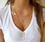 Fashion Gold Color Multilayer Coin Tassels Lariat Bar Necklaces - Sabuycar