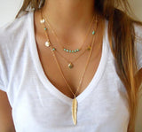 Fashion Gold Color Multilayer Coin Tassels Lariat Bar Necklaces - Sabuycar