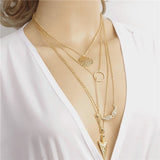 Fashion Gold Color Multilayer Coin Tassels Lariat Bar Necklaces - Sabuycar