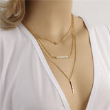 Fashion Gold Color Multilayer Coin Tassels Lariat Bar Necklaces - Sabuycar