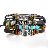 Tibet Stone Feather Multilayer Leather Bracelet Eye Fish Charms Beads - Sabuycar