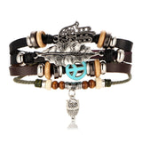 Tibet Stone Feather Multilayer Leather Bracelet Eye Fish Charms Beads - Sabuycar