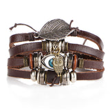 Tibet Stone Feather Multilayer Leather Bracelet Eye Fish Charms Beads - Sabuycar