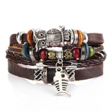 Tibet Stone Feather Multilayer Leather Bracelet Eye Fish Charms Beads - Sabuycar