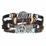 Tibet Stone Feather Multilayer Leather Bracelet Eye Fish Charms Beads - Sabuycar