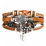 Tibet Stone Feather Multilayer Leather Bracelet Eye Fish Charms Beads - Sabuycar