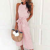 Elegant Sexy Jumpsuits Women Sleeveless Striped Jumpsuit Loose Trousers - Sabuycar