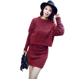 2018 Winter 2 Pieces Sweater Dress Set Women Long Sleeve Office Wear - Sabuycar