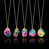 Rainbow Natural Stone Pendant Necklace Fashion Crystal  Rock Necklace - Sabuycar