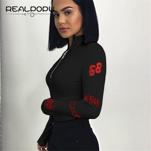 urtleneck Long Sleeve Sexy Black Bodysuit Women Zipper Bodycon Skinny Printed Warm Romper - Sabuycar