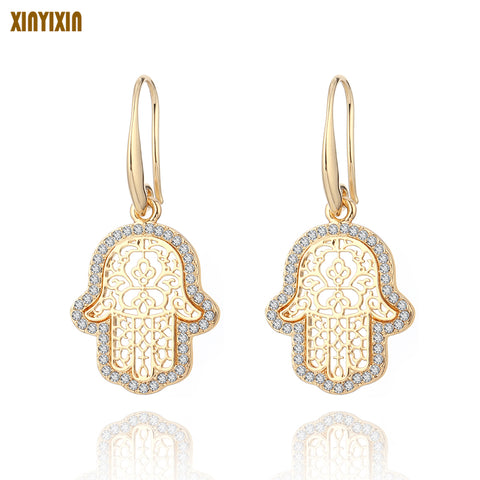 Hollow Gold Fati Hamsa Hand Drop Earrings For Women - Sabuycar