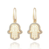 Hollow Gold Fati Hamsa Hand Drop Earrings For Women - Sabuycar